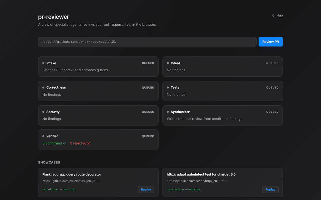 PR Review Crew interface